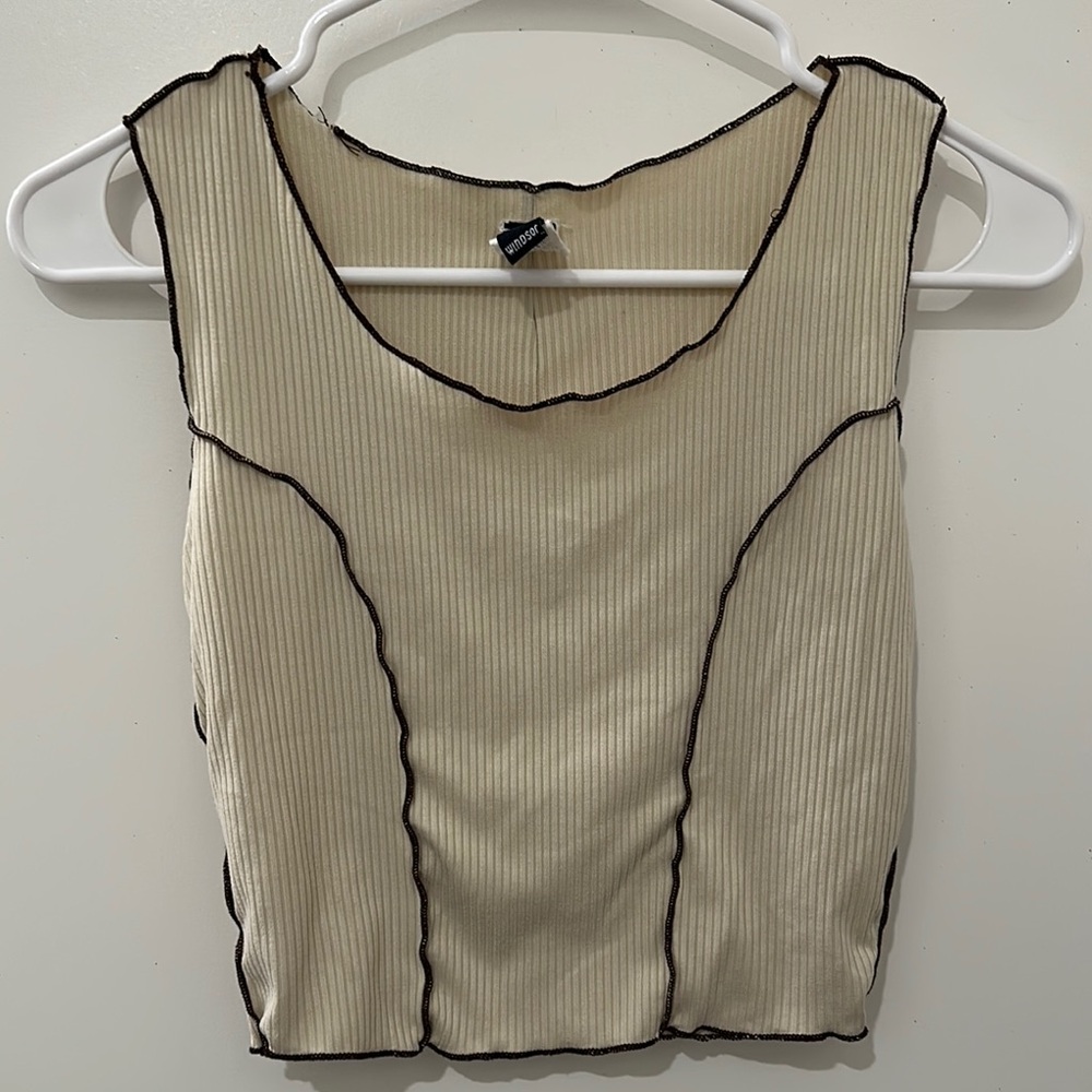 Windsor Cream/Brown Ribbed Lined Small Tank Top